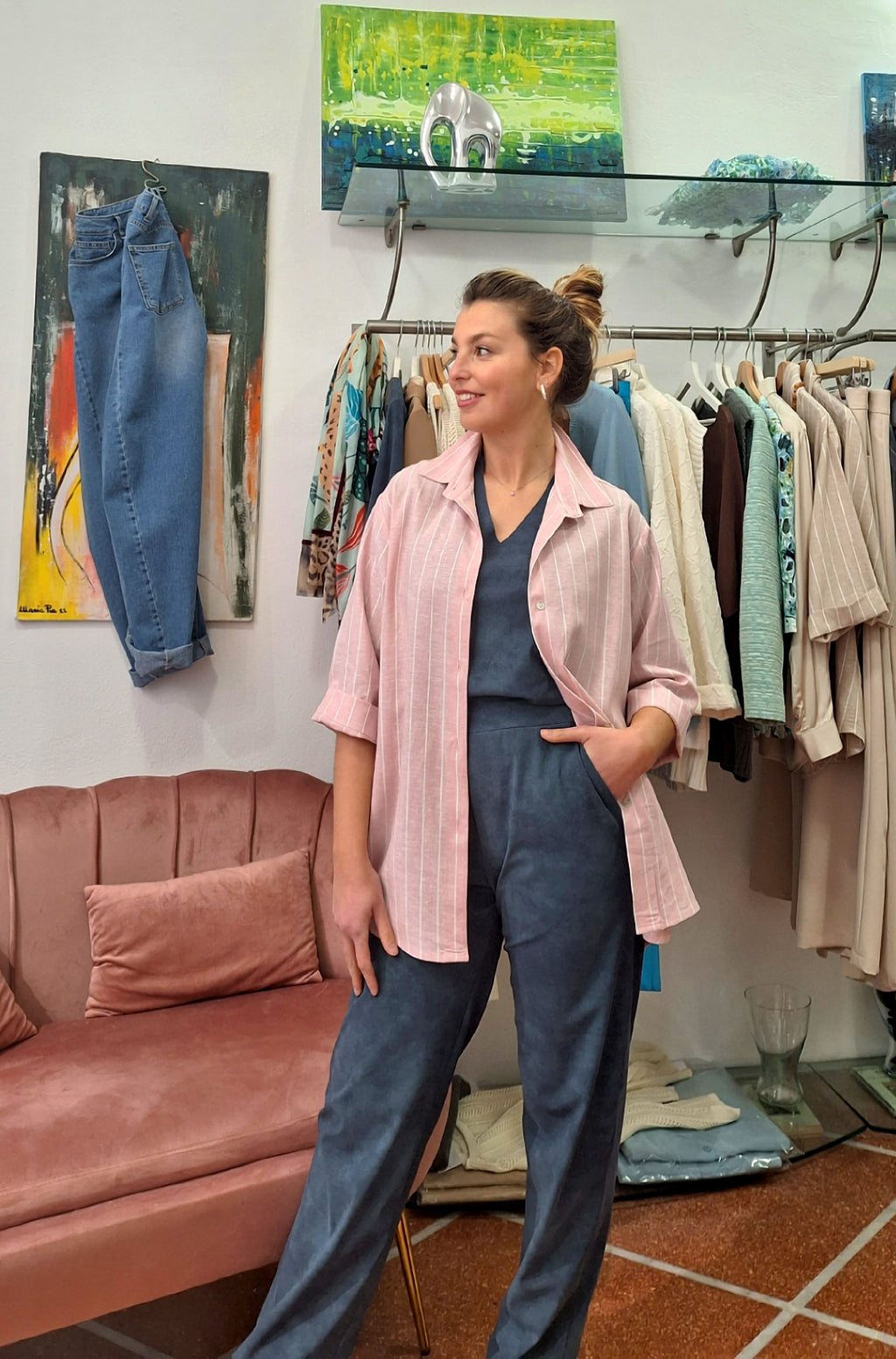 Pantalone dritto tessuto sensitive effetto scamosciato