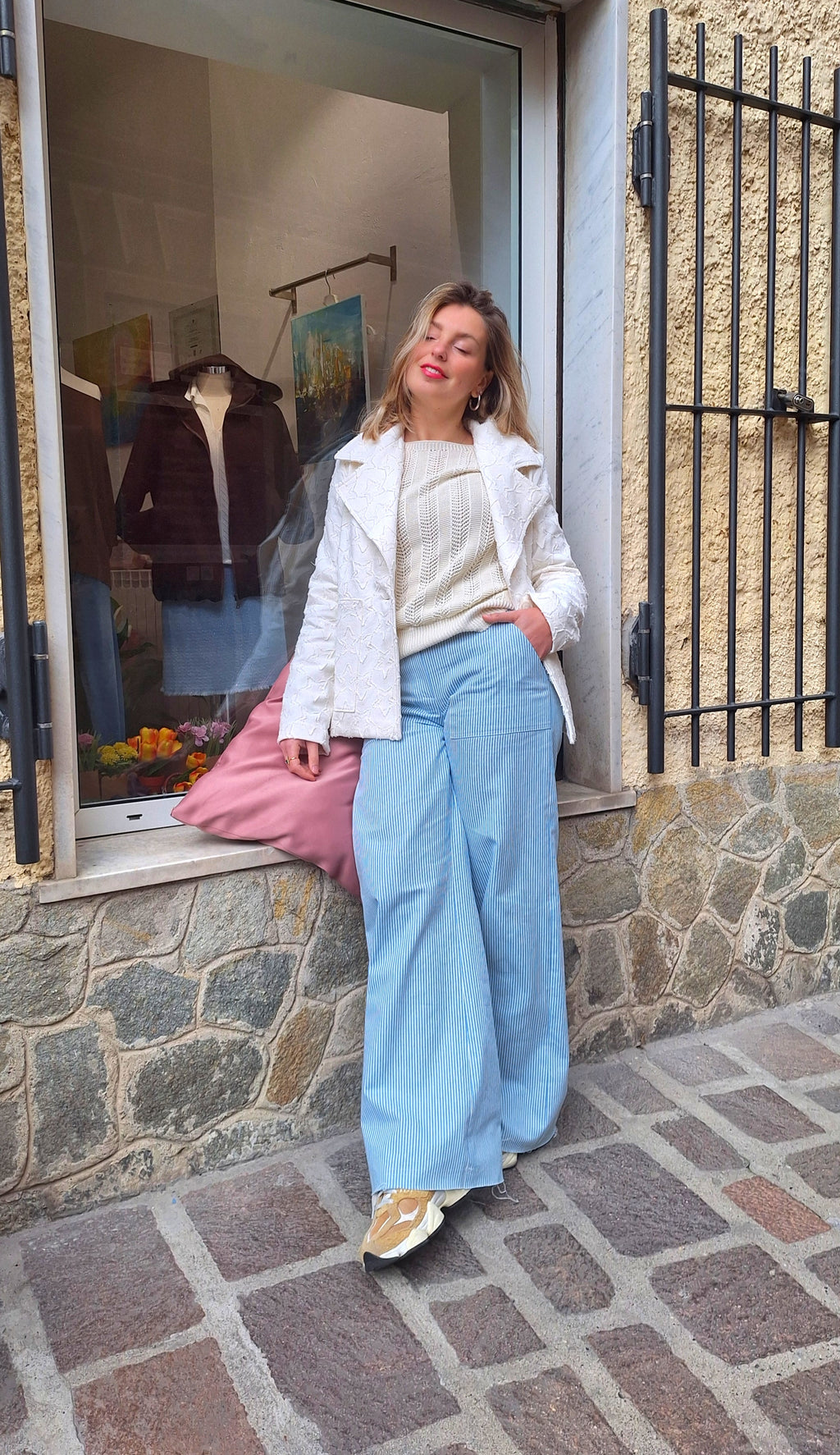 Pantalone a palazzo in jeans di cotone
