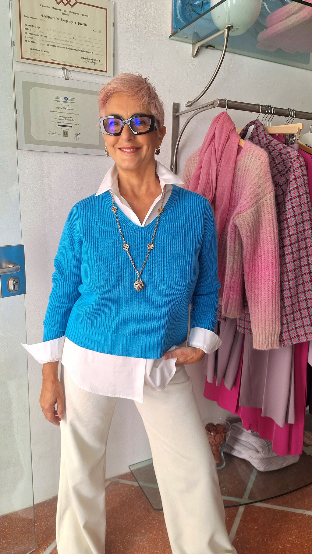 Maglione a V pura lana