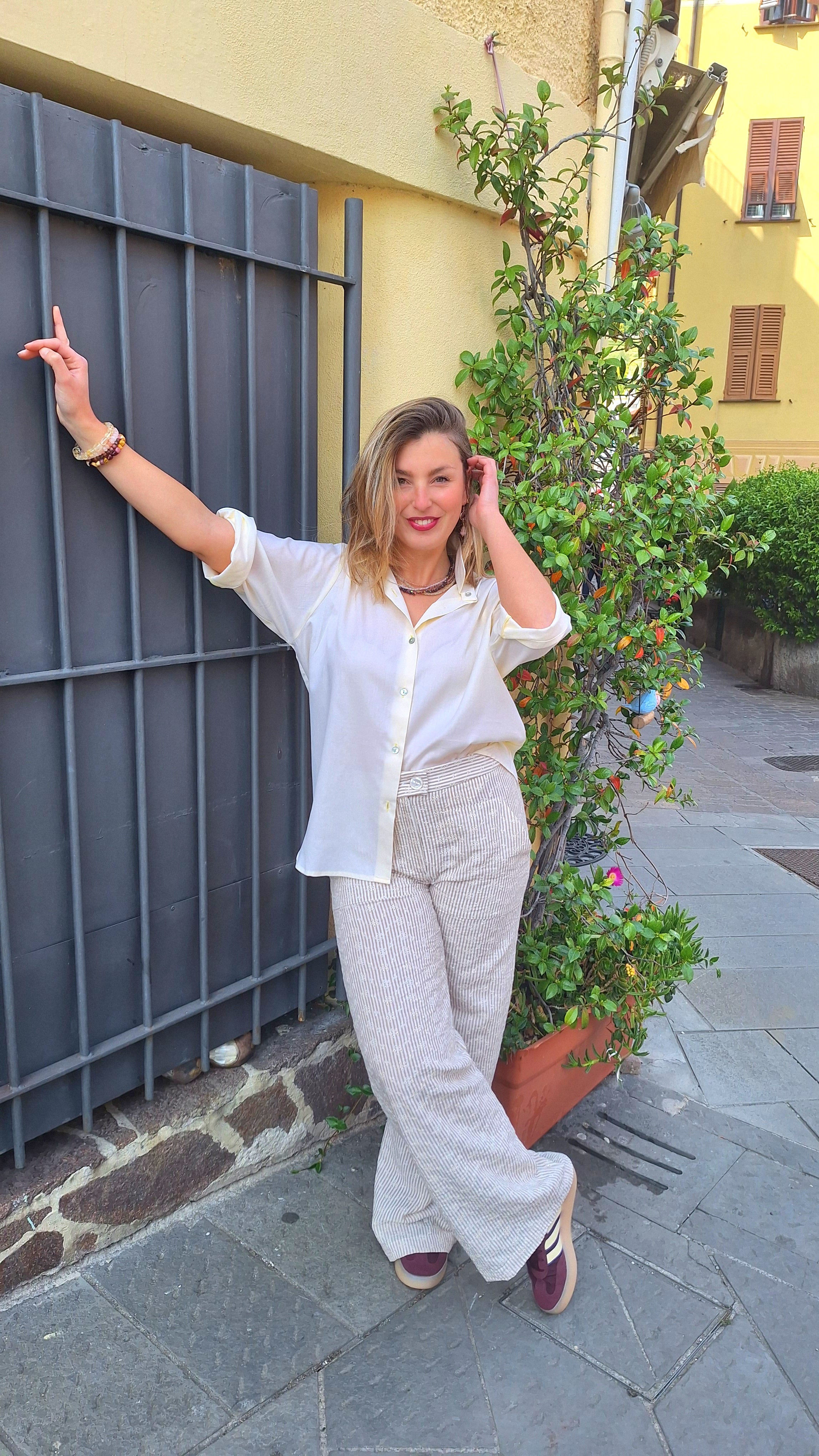 Pantalone a palazzo in sangallo a righe