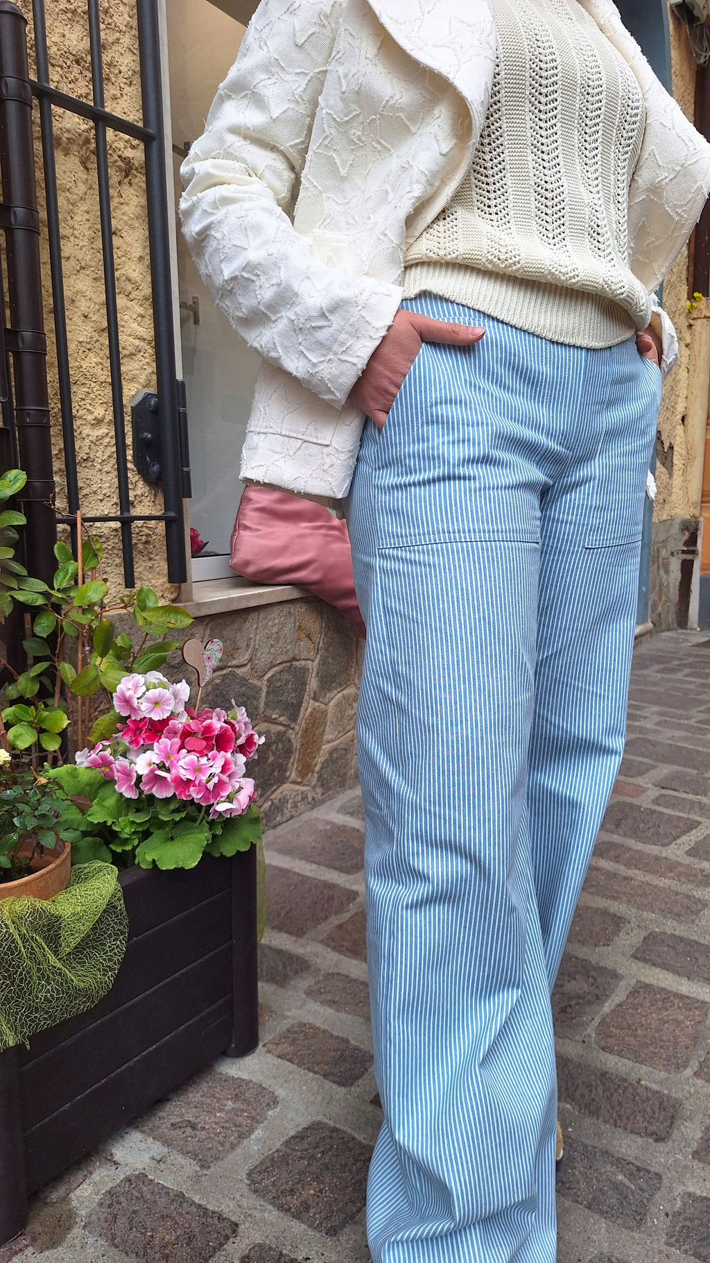 Pantalone a palazzo in jeans di cotone