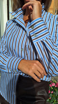 Camicia puro cotone a righe azzurre e marroni