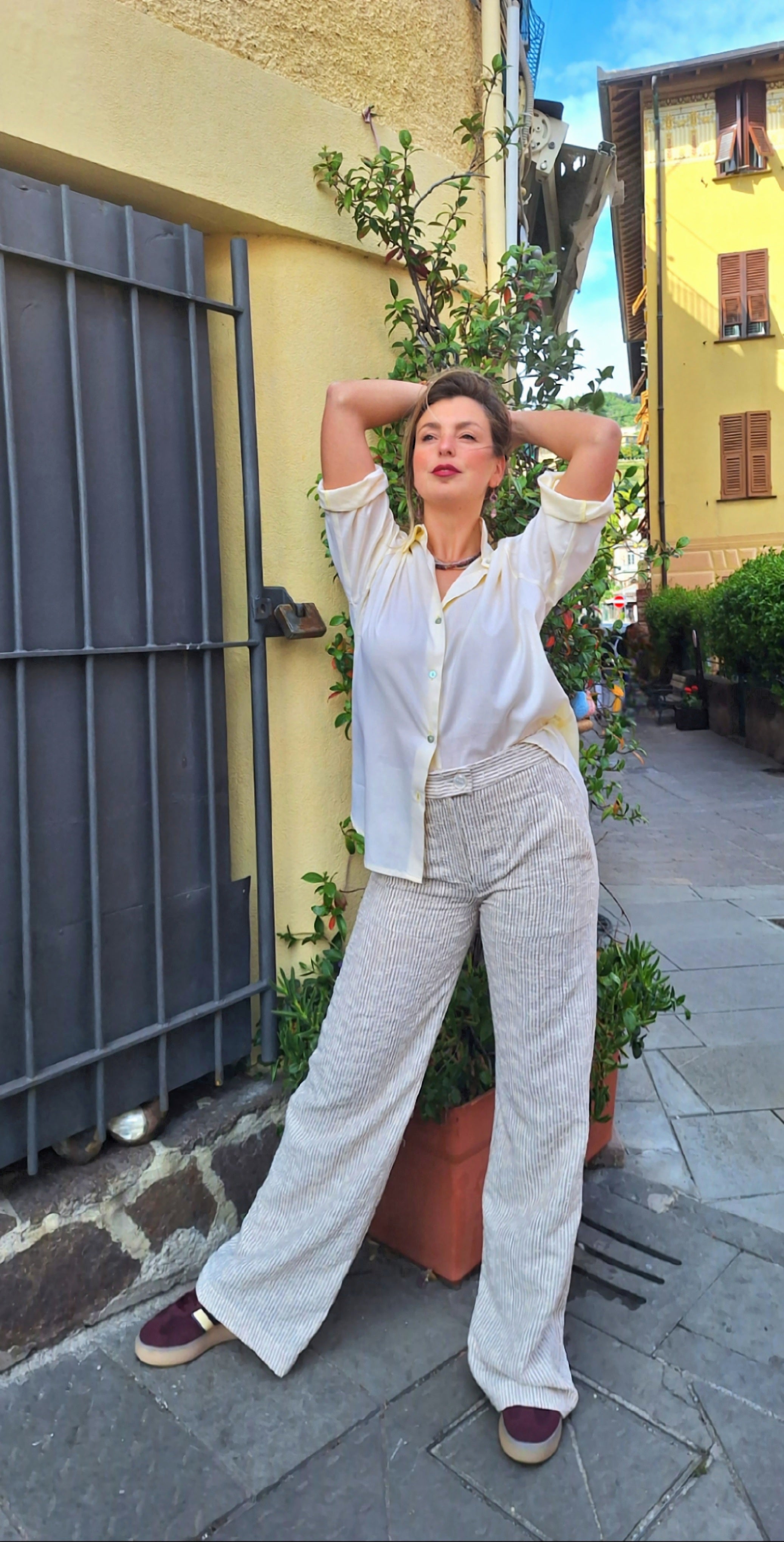 Pantalone a palazzo in cotone ricamato