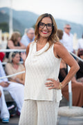 Top drappeggiato in maglia di cotone