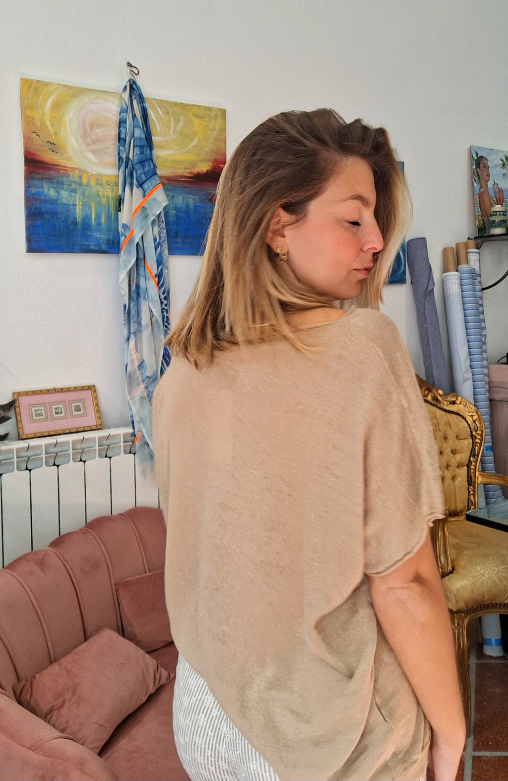 Maglia in lino-cotone a kimono