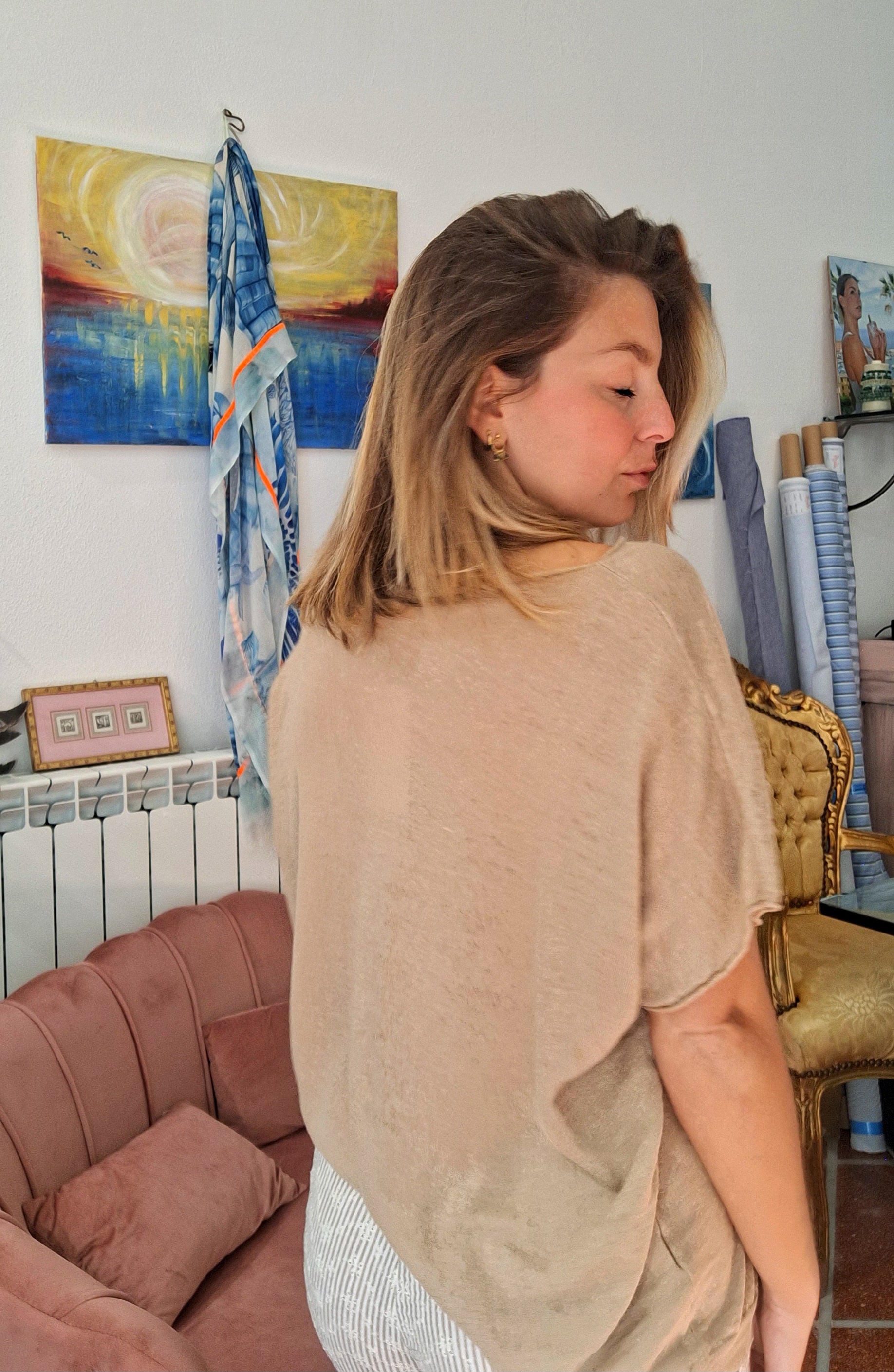 Maglia in lino-cotone a kimono