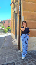 Pantalone a palazzo in cotone stretch ricamato
