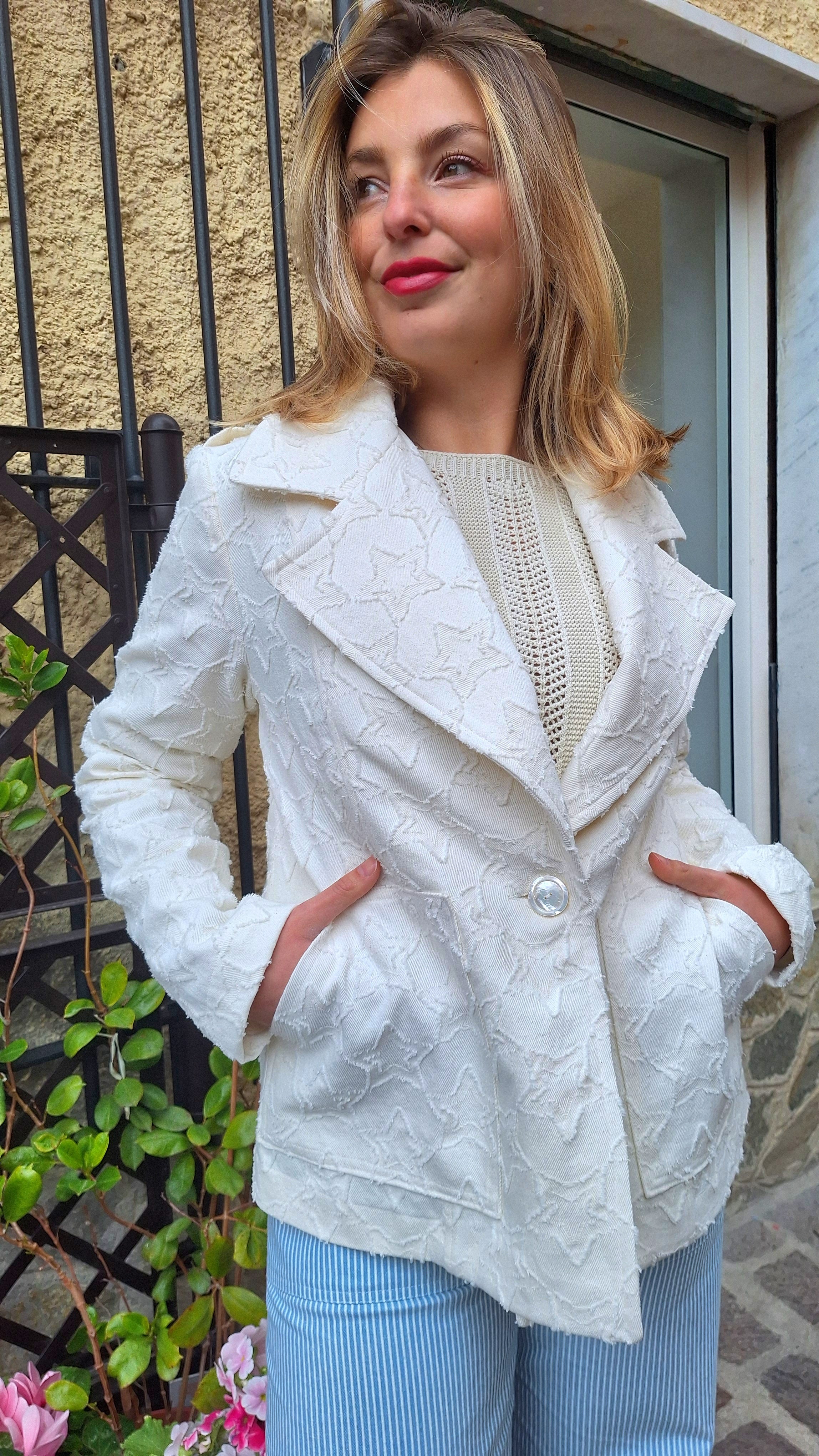 Trench corto in jeans panna