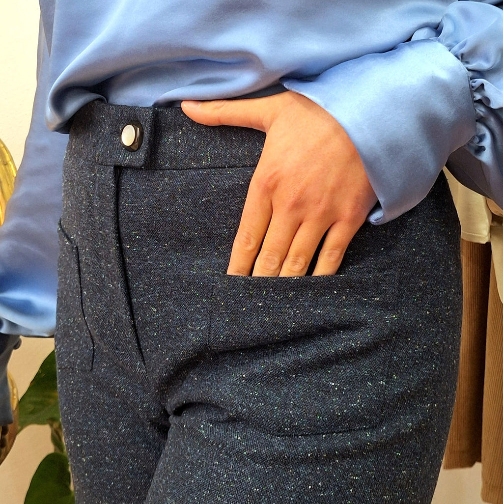 Pantalone palazzo tweed pura lana