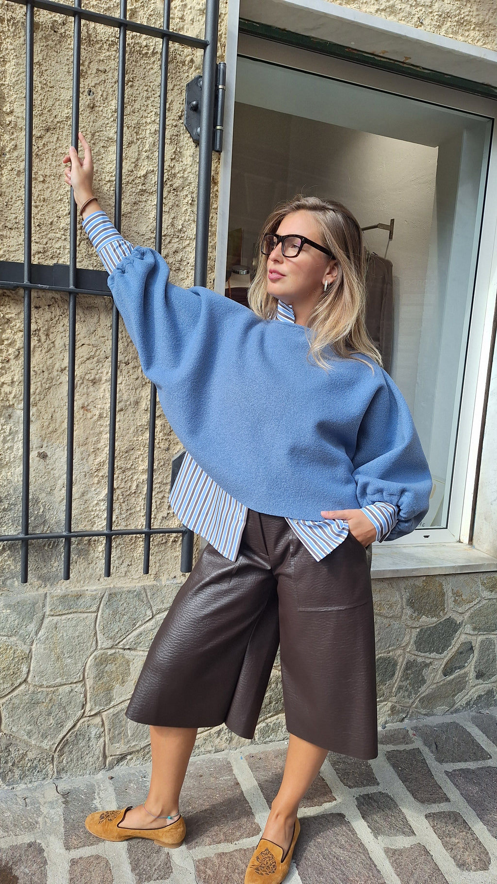 Poncho corto in lana cotta