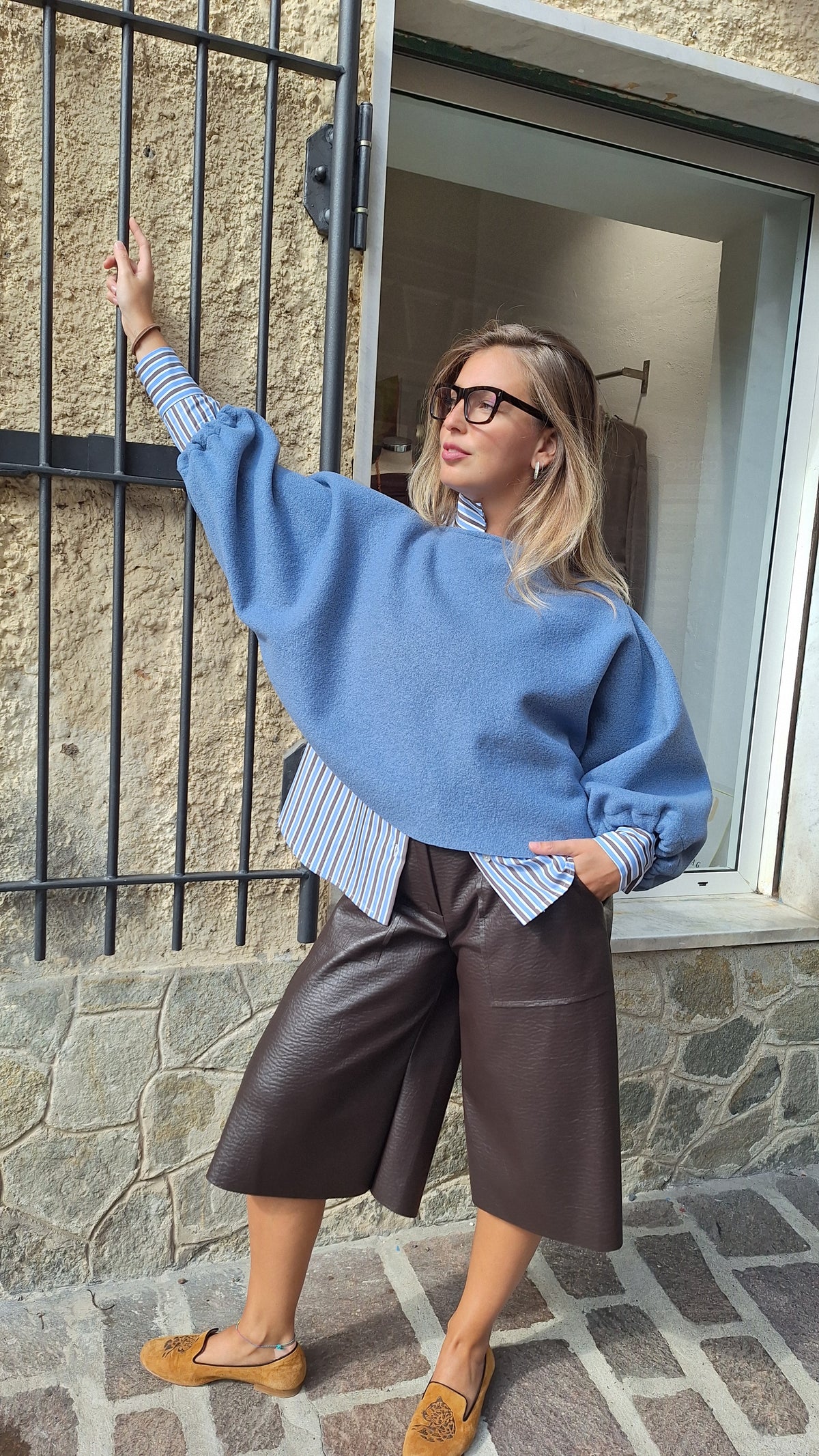 Poncho corto in lana cotta