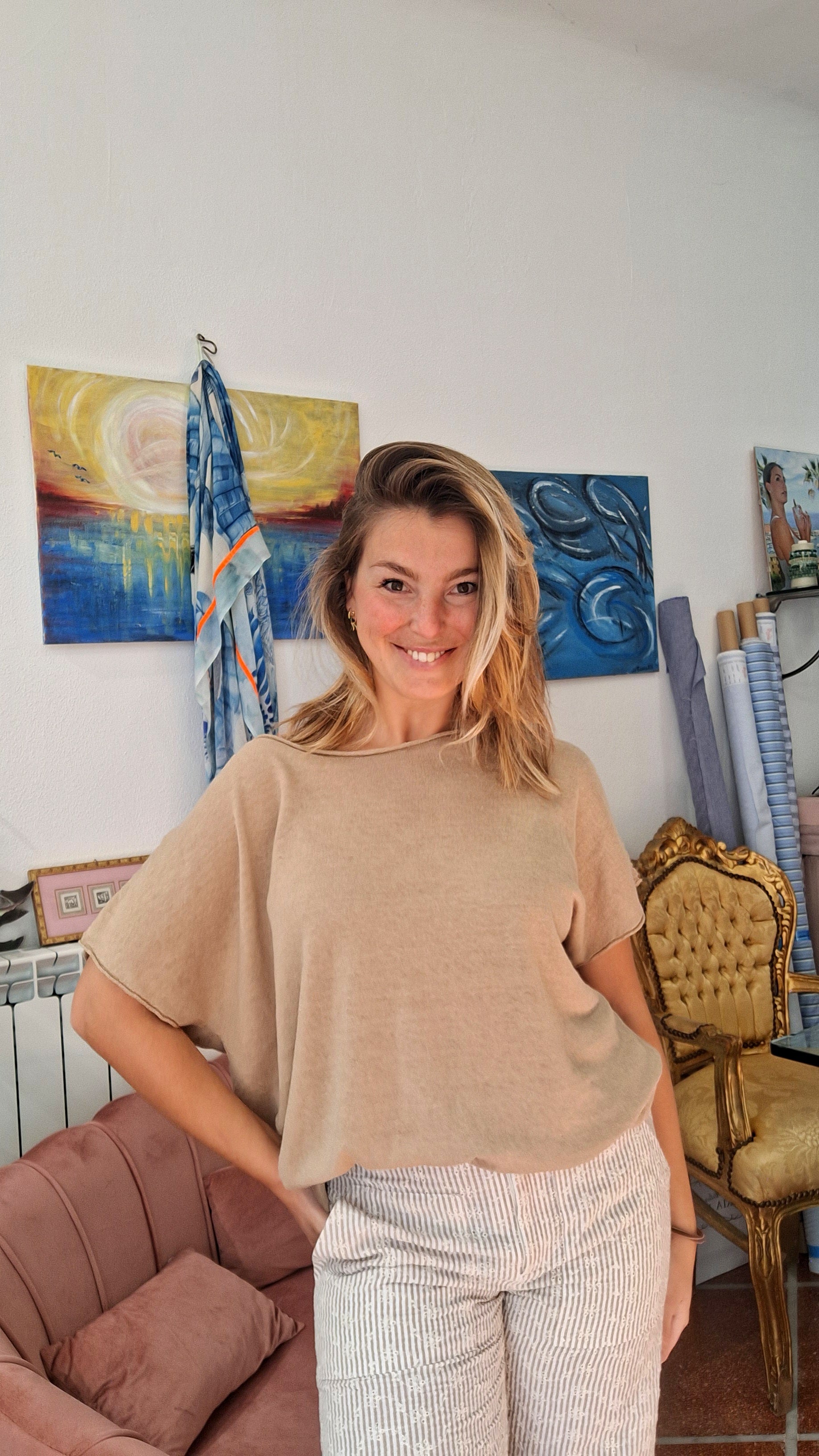 Maglia in lino-cotone a kimono