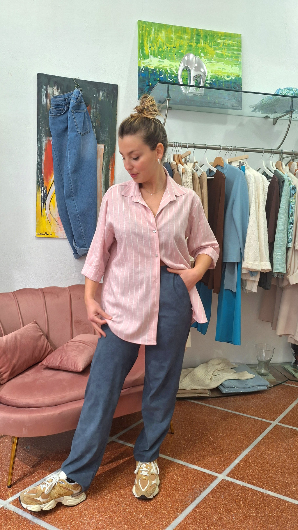 Pantalone dritto tessuto sensitive effetto scamosciato