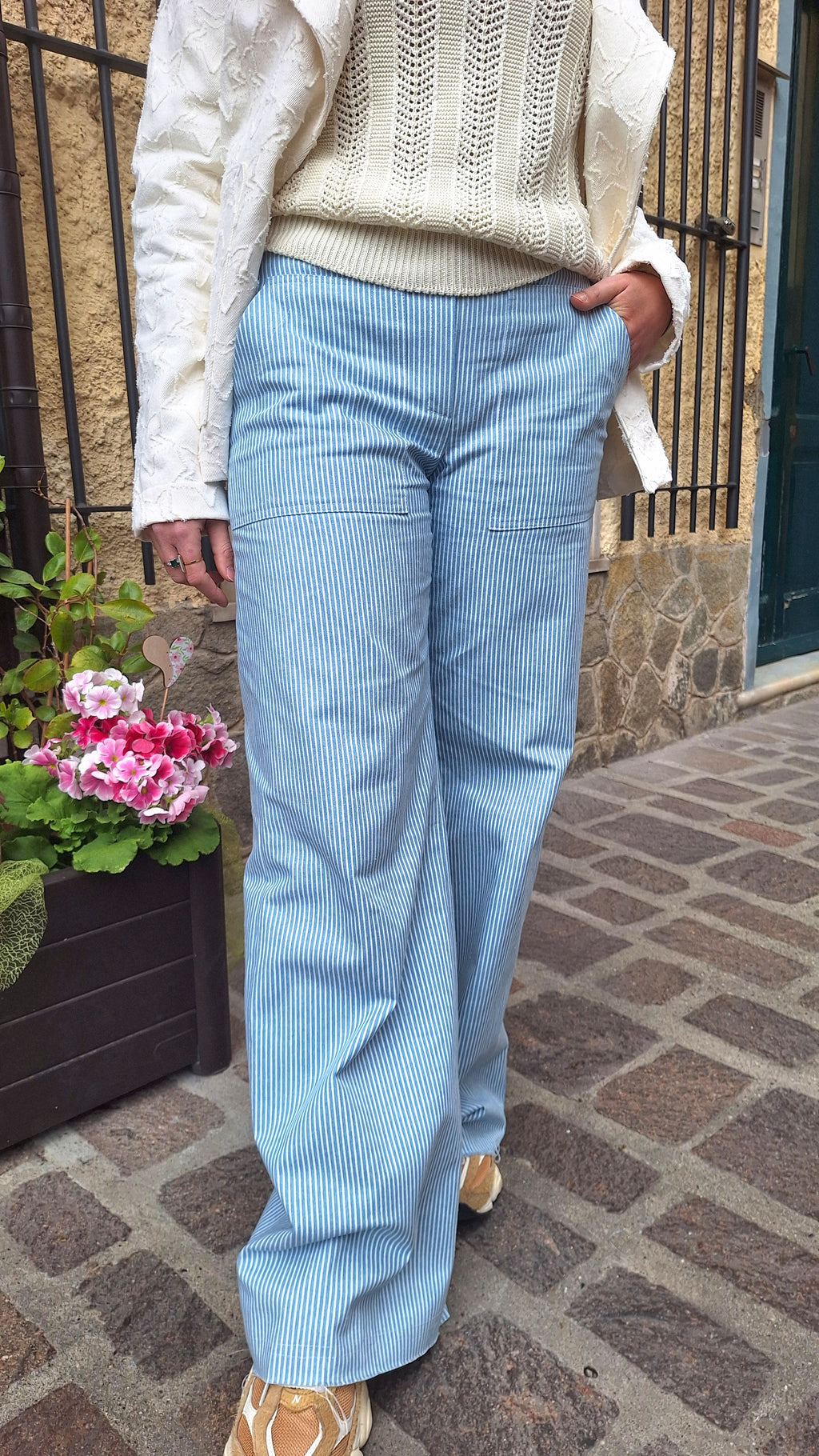 Pantalone a palazzo in jeans di cotone