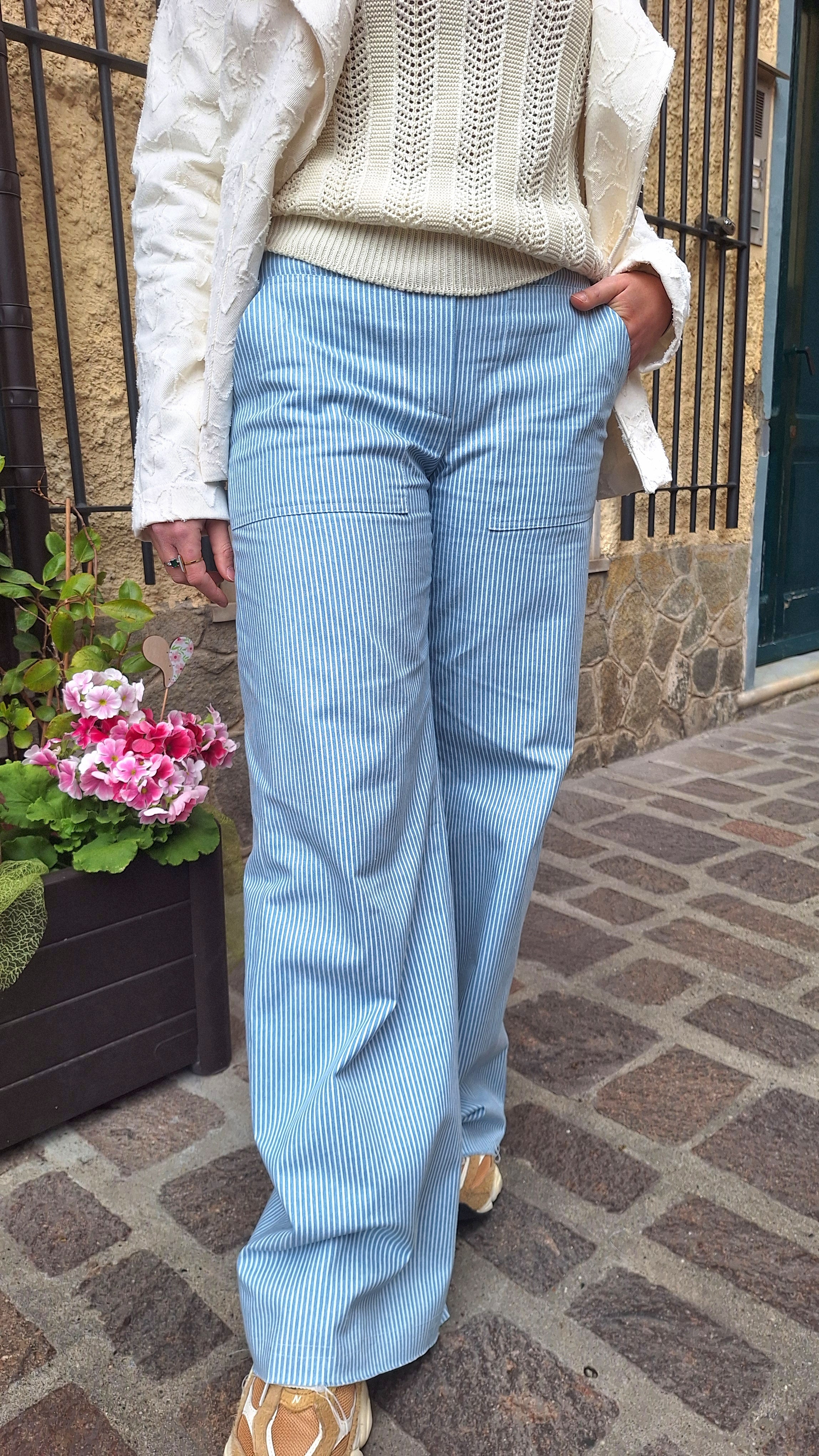 Pantalone a palazzo in jeans di cotone