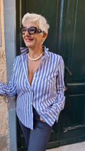 Camicia puro cotone a righe blu azzurre e bianche